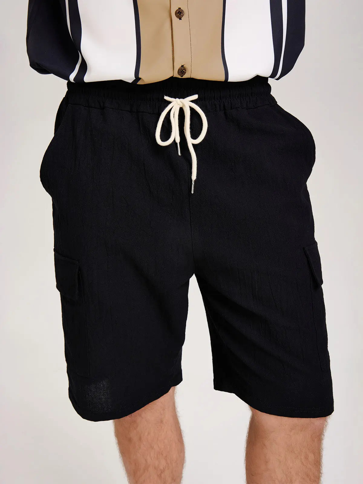 Men's Solid Color Linen Shorts Waist Drawstring Cargo Shorts ElevenOasis