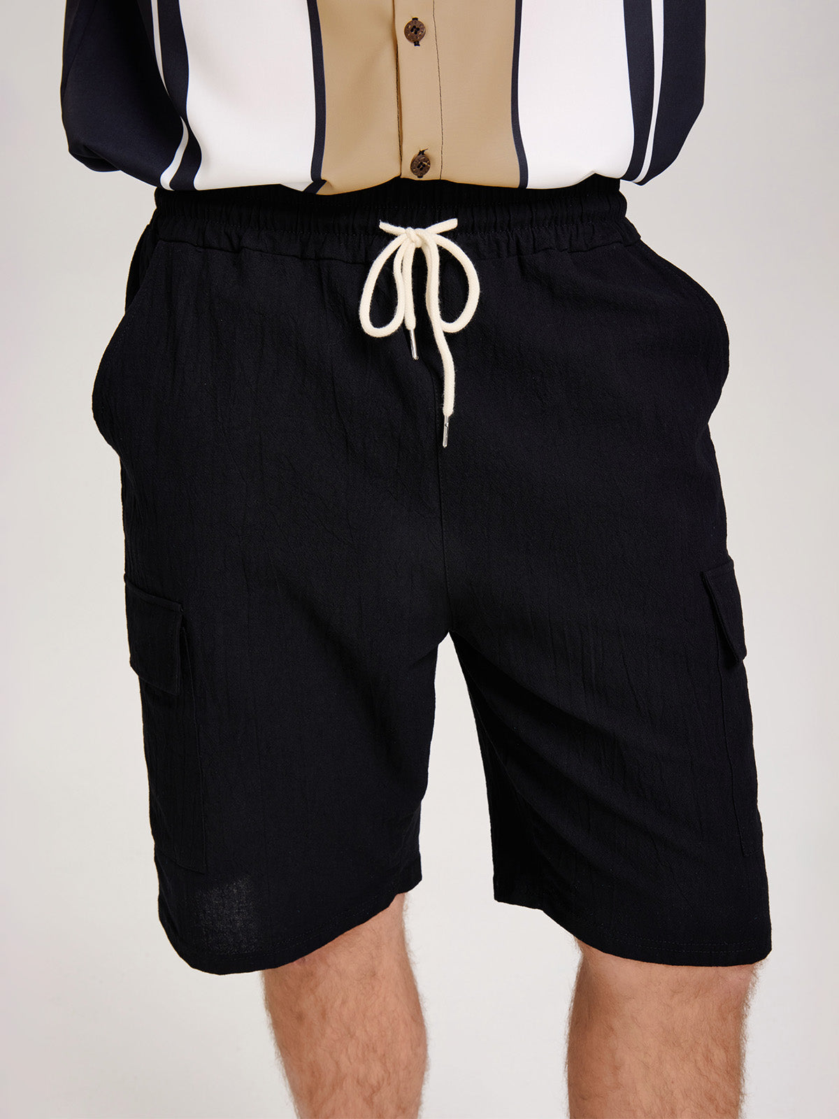 Men's Solid Color Linen Shorts Waist Drawstring Cargo Shorts Eleven Oasis