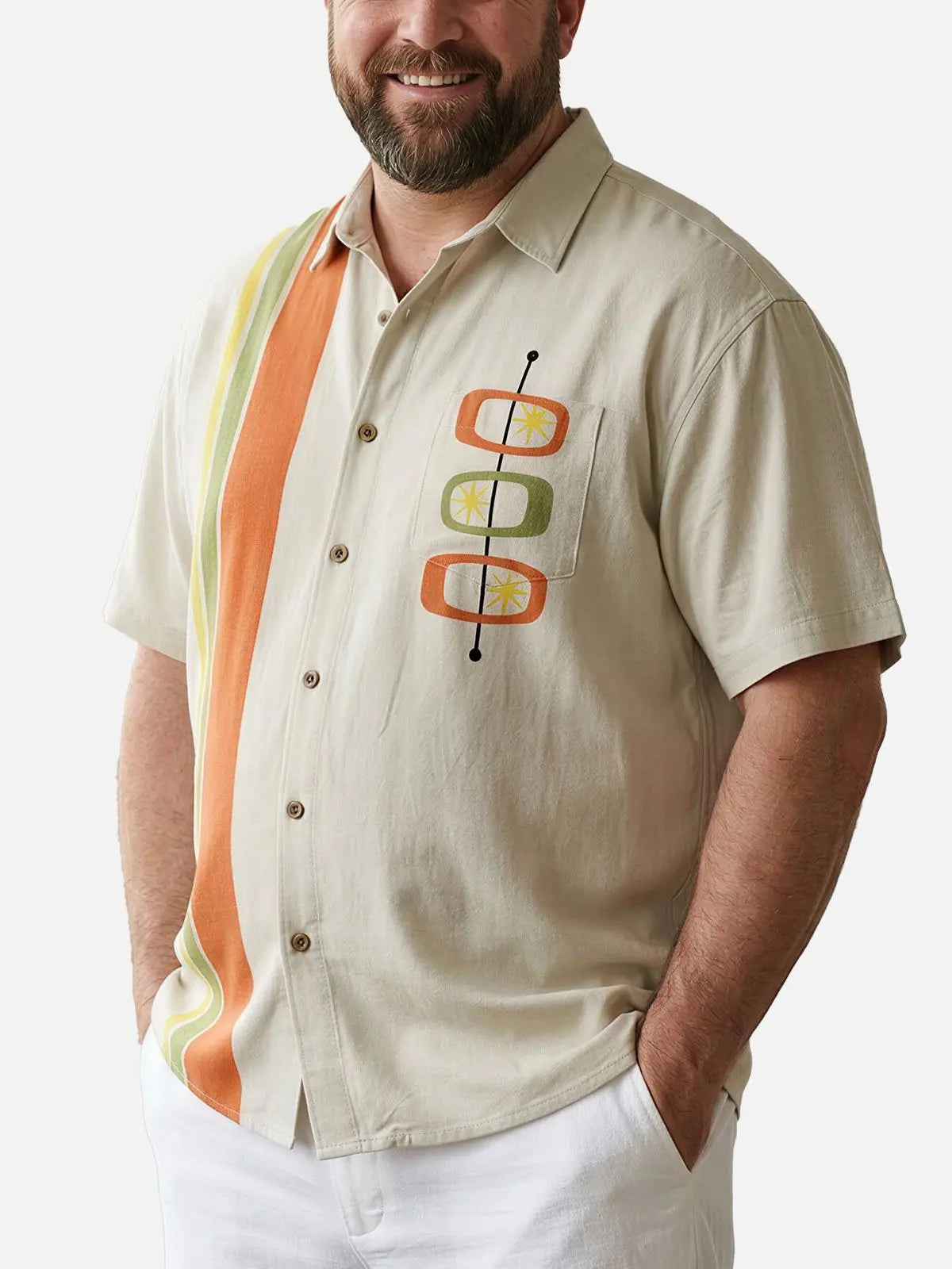 Tall Men's Mid-Century Modern Atomic Bowling Short Sleeve Shirt ElevenOasis