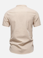 Men's Cotton Linen Band Collar Short Sleeve Shirt Eleven Oasis