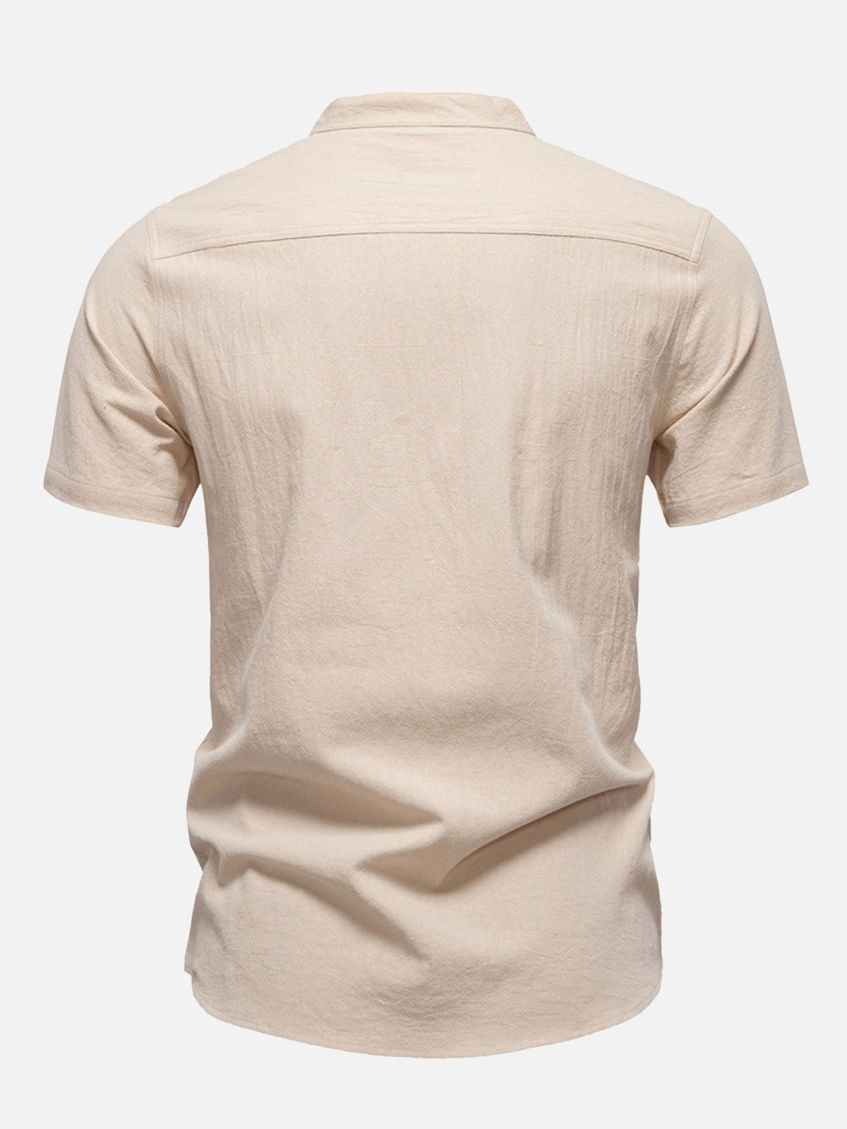 Men's Cotton Linen Band Collar Short Sleeve Shirt Eleven Oasis
