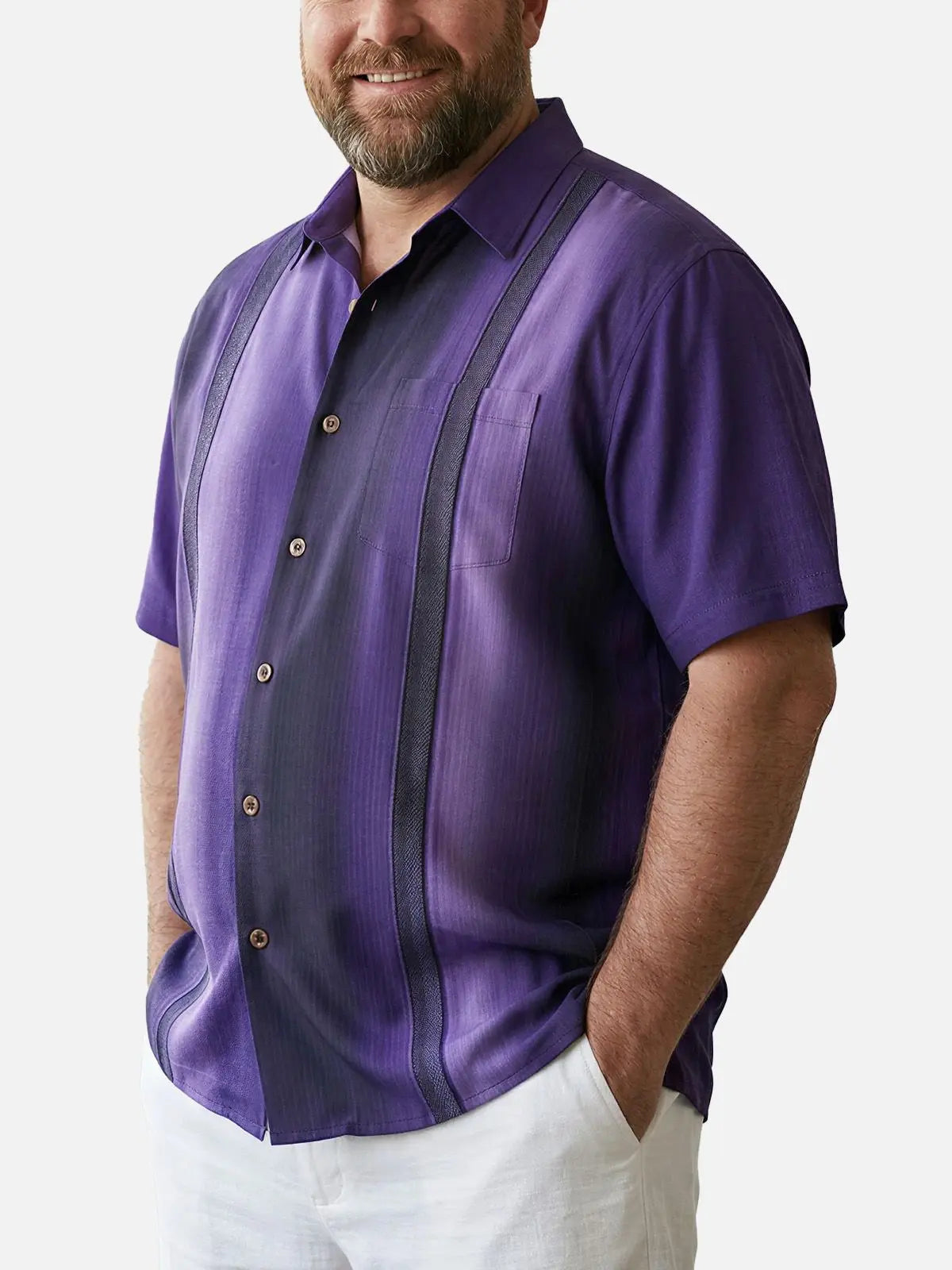 Tall Men's Everyday Purple Gradient Stripes Short Sleeve Shirt ElevenOasis