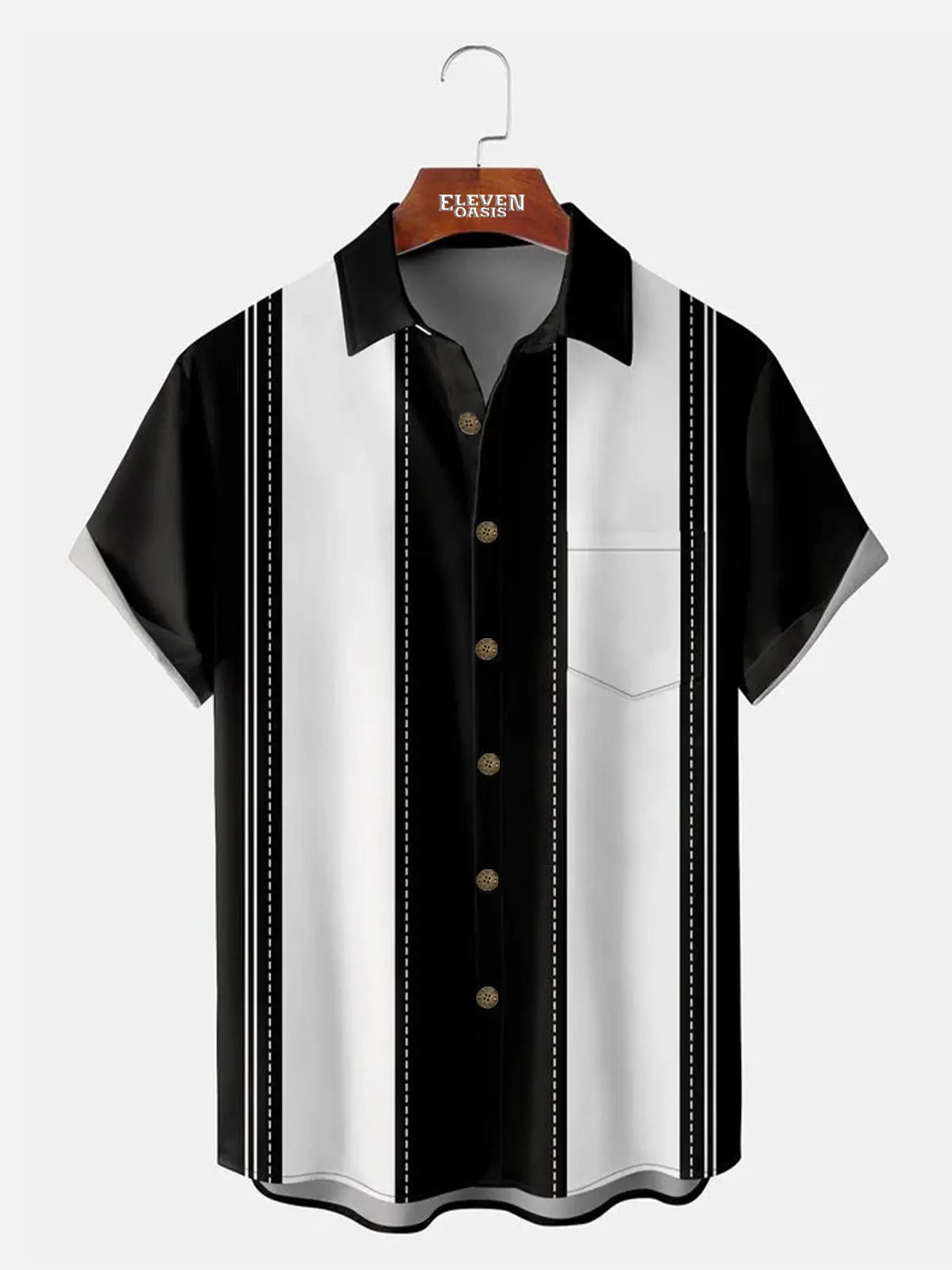 Mens 50s Geo Print Front Buttons Soft Breathable Chest Pocket Casual Bowling Shirts ElevenOasis