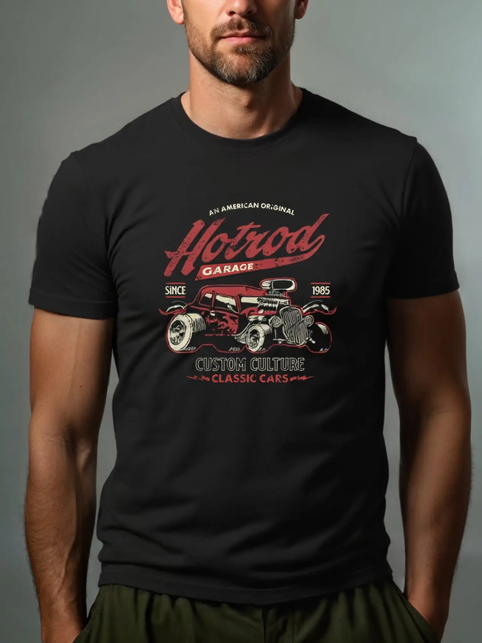 Men's Hot Rod Basic Cotton Round Neck Short Sleeve T-Shirt Muscle Car and Hotrod Graphic Eleven Oasis