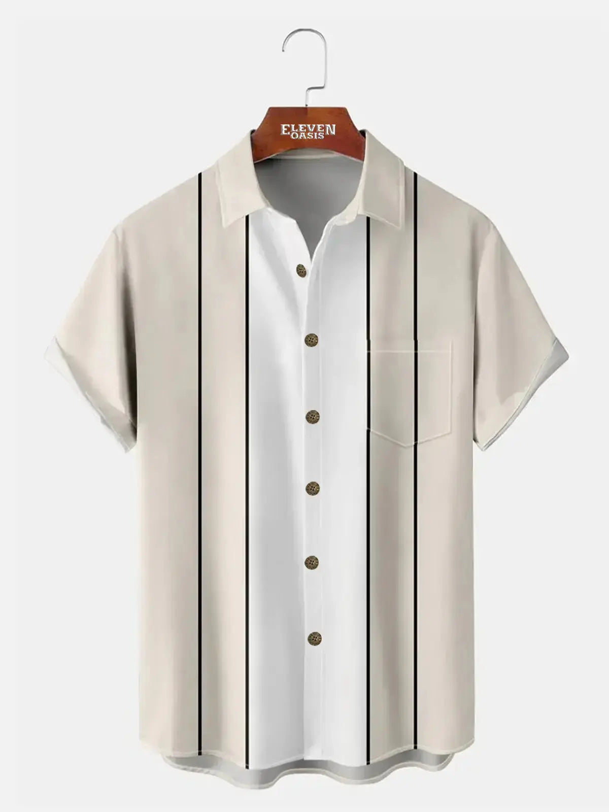 Mens Striped Front Buttons Soft Breathable Chest Pocket Casual Bowling Shirts ElevenOasis