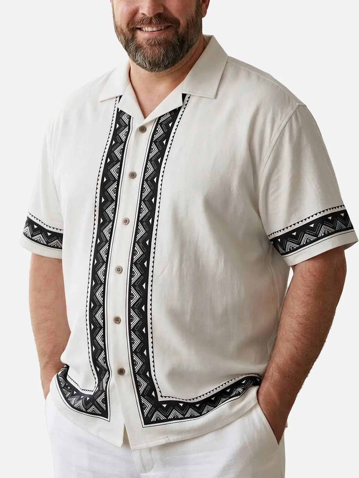Tall Men's Geometric Border Trim Short Sleeve Shirt ElevenOasis
