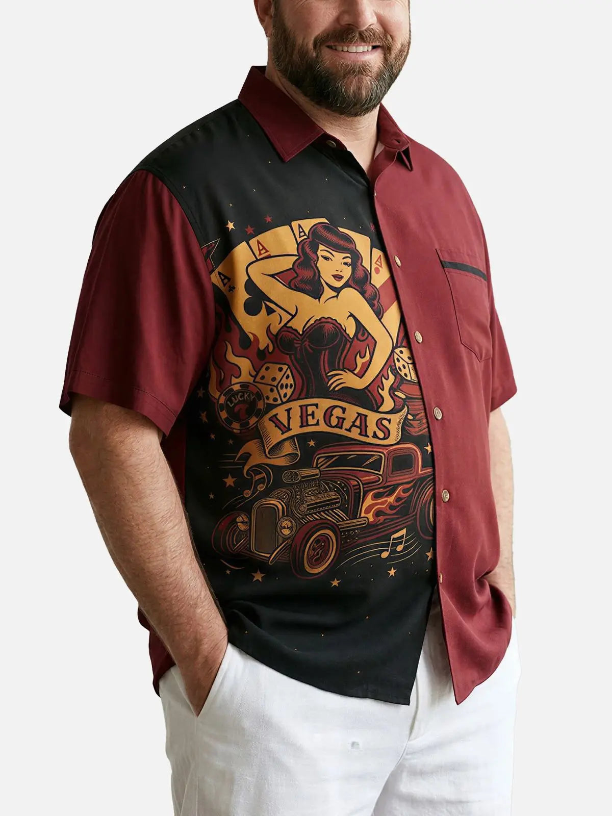 Tall Men's Vegas Pin-Up Hot Rod Short Sleeve Shirt Eleven Oasis