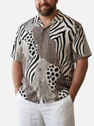 Tall Men's Mixed Animal Print Camp Collar Short Sleeve Shirt Eleven Oasis