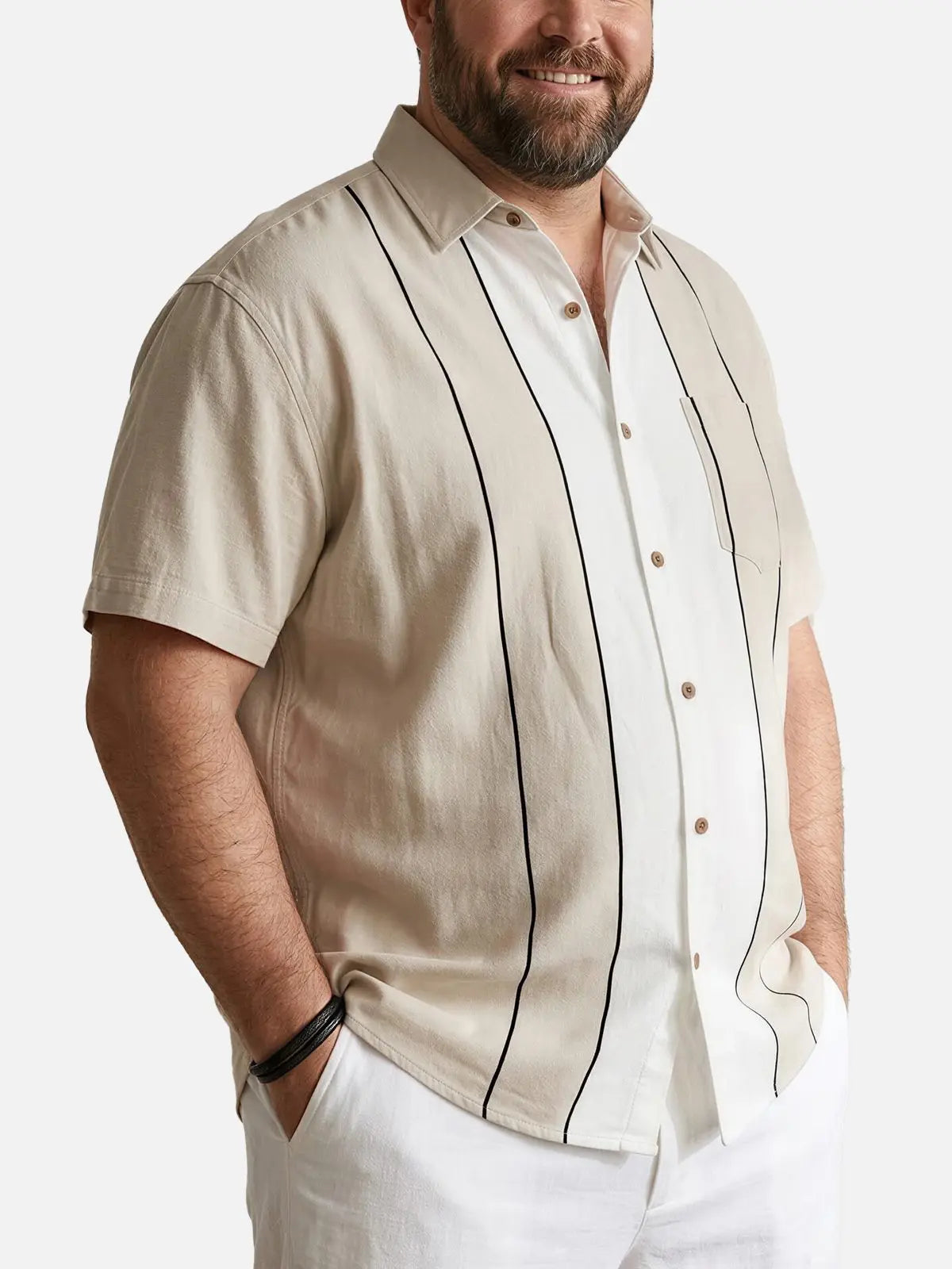 Tall Men's Classic Striped Bowling Style Short Sleeve Shirt ElevenOasis