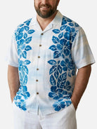 Tall Men's Hibiscus Panels Camp Collar Short Sleeve Shirt Eleven Oasis