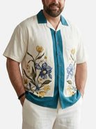 Tall Men's Mirrored Botanical Panel Short Sleeve Shirt Eleven Oasis
