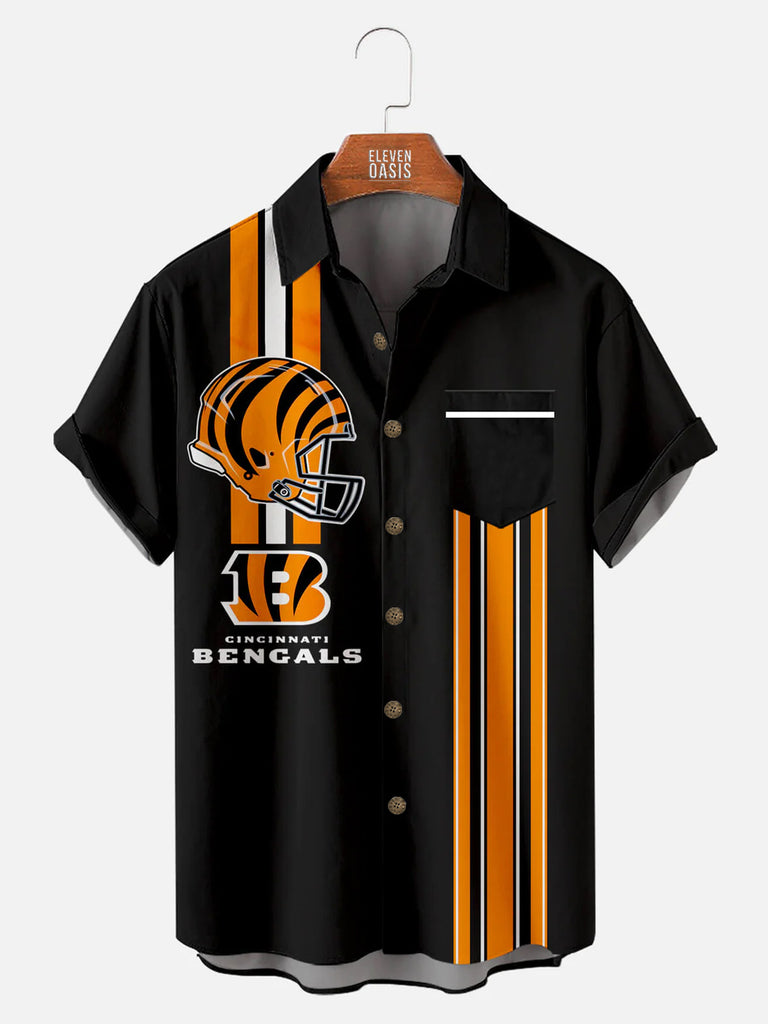 ElevenOasis Cincinnati Bengals NFL American Football Men s Short Sleeve Shirt Black M with Chest Pocket