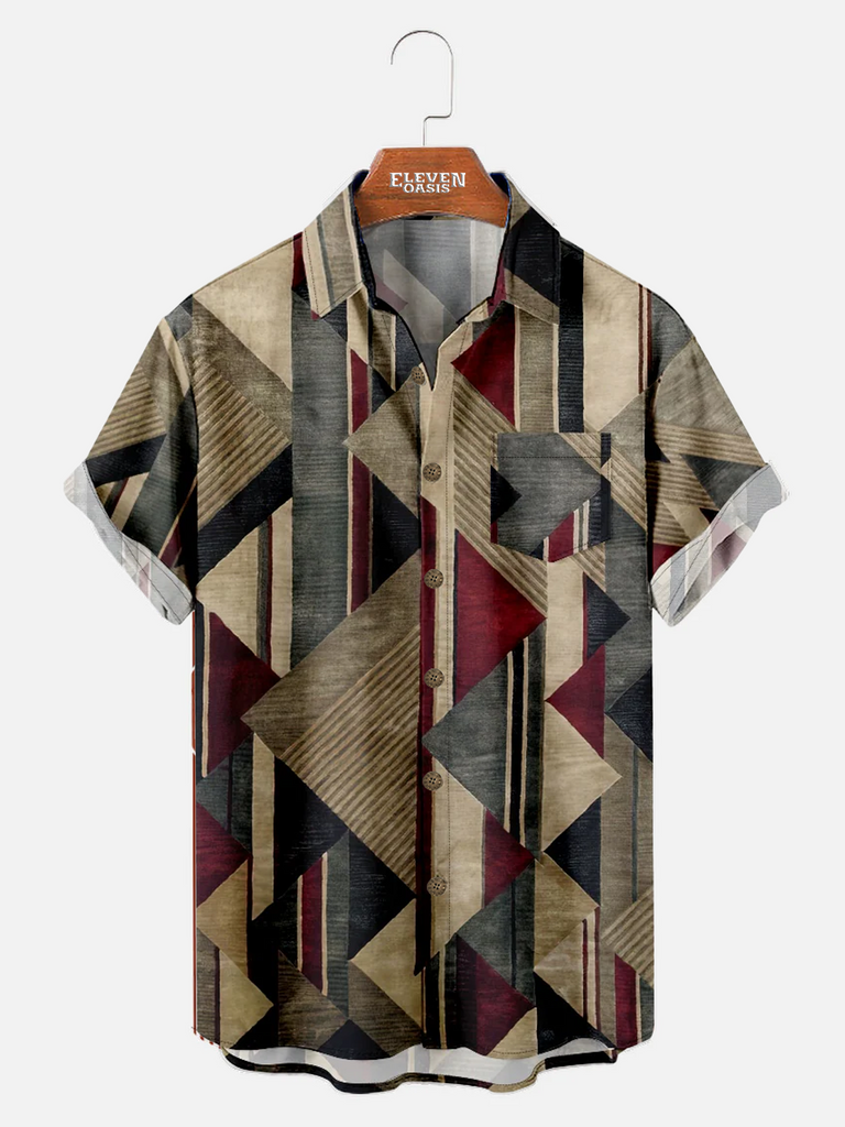 Men's Geometric Pattern Shirt with Chest Pocket Eleven Oasis