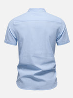 Men's Cotton Linen Band Collar Short Sleeve Shirt Eleven Oasis