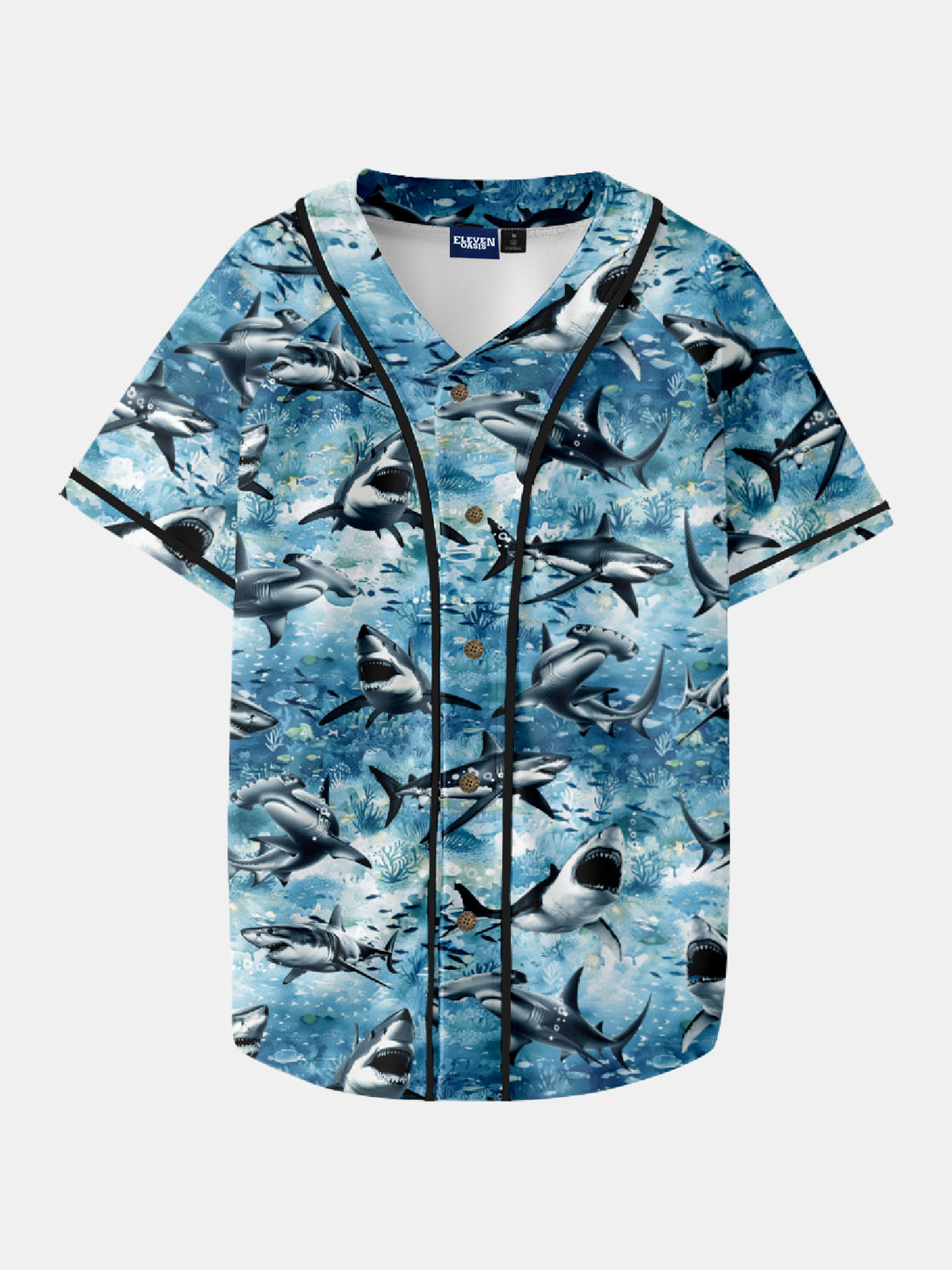Men's Shark Frenzy Baseball Short Sleeve Jersey Eleven Oasis