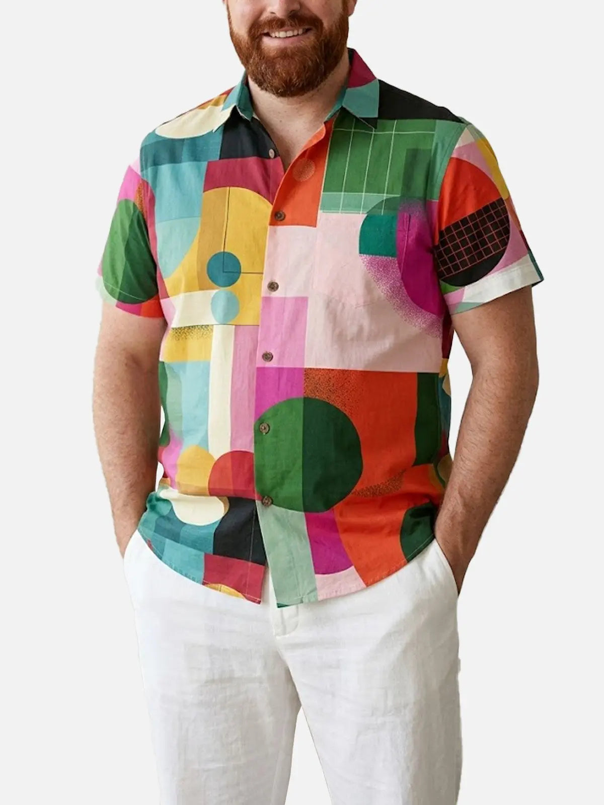 Tall  Men's Mid-Century Geometric Short Sleeve Shirt Eleven Oasis