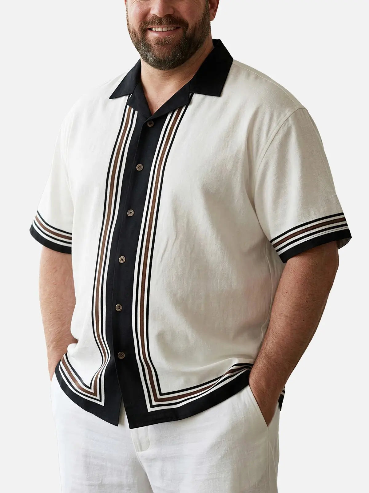 Tall Men's Classic Vertical Stripe Bowling Short Sleeve Shirt ElevenOasis