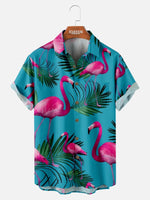 Men's Palm Flamingos All Over Print Casual Short Sleeve Shirt Eleven Oasis