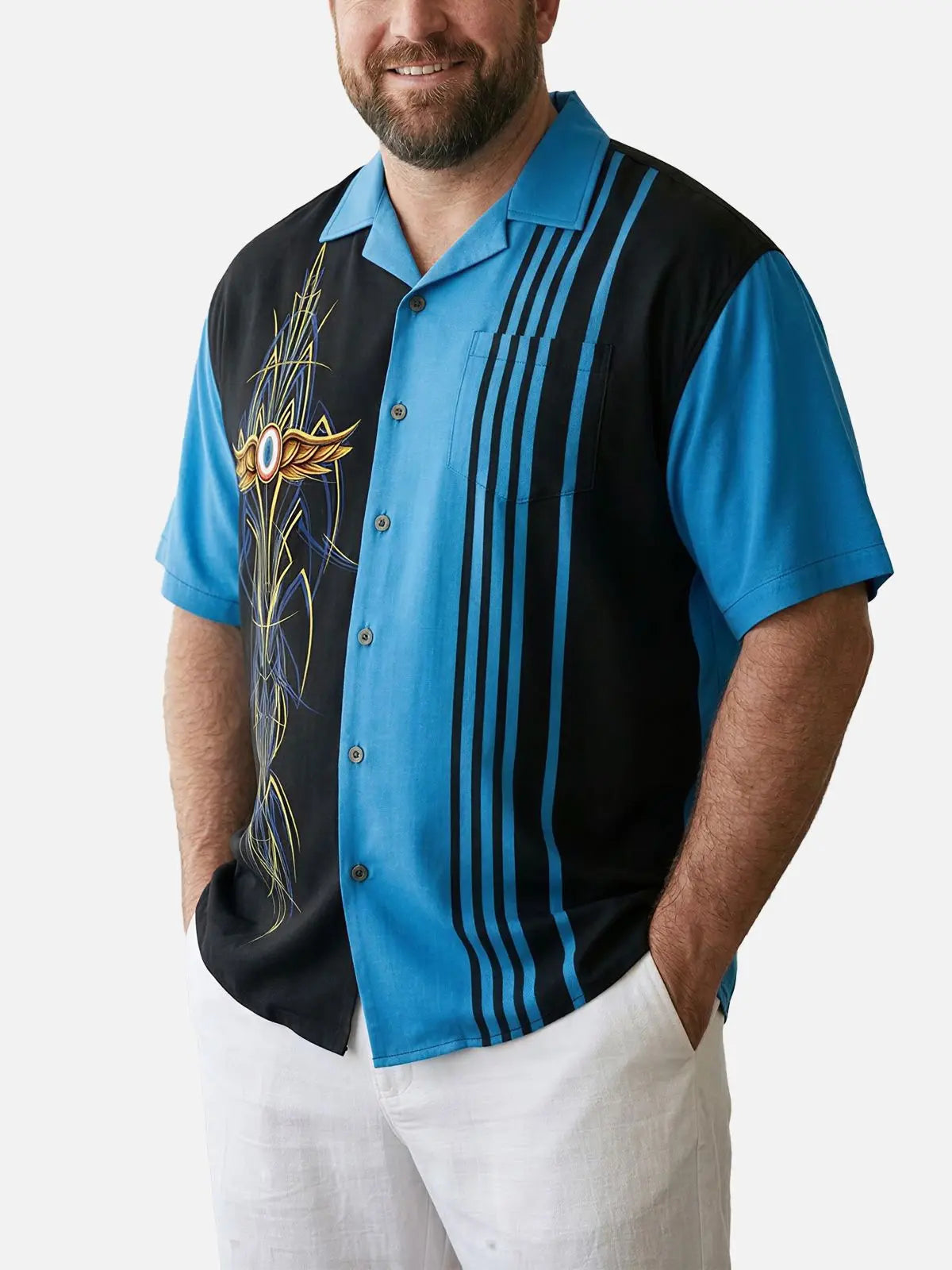 Tall Men's Flying Eye Pinstripe Short Sleeve Shirt | Eleven Oasis