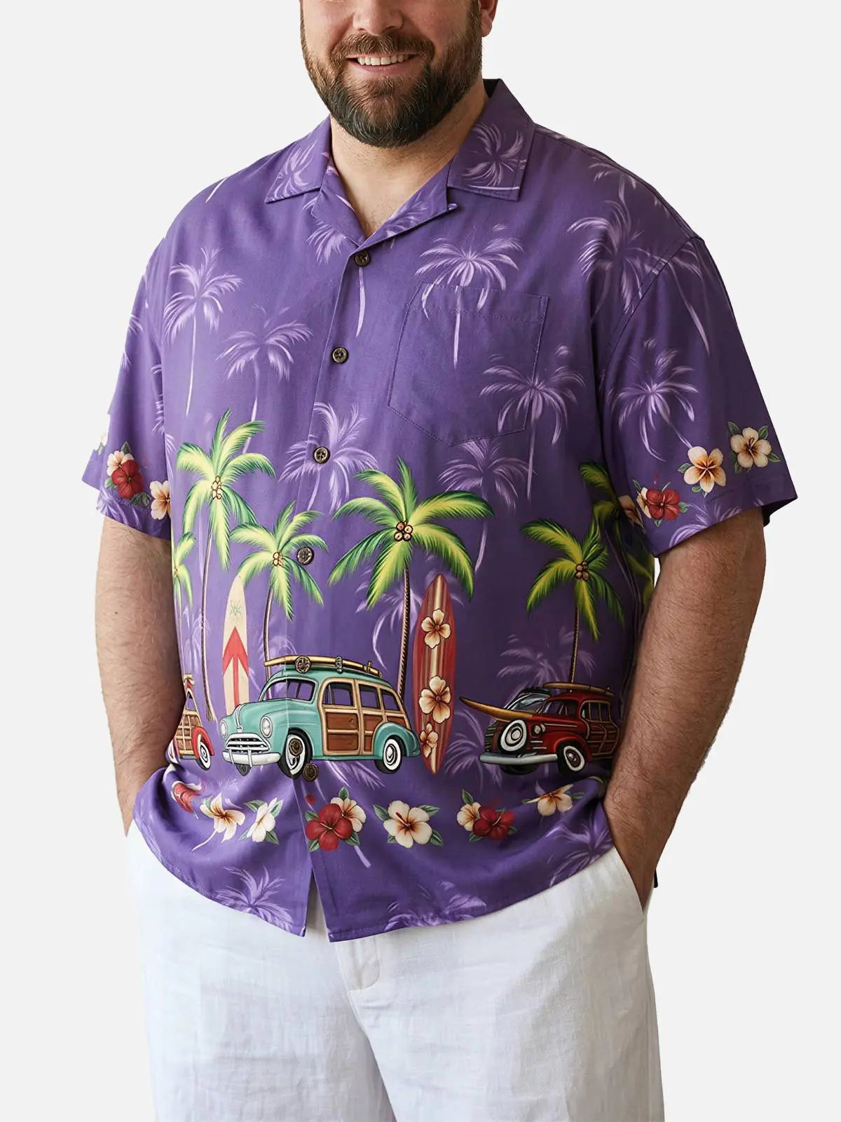 Tall Men's Woody Wagon Surf Camp Collar Short Sleeve Shirt Eleven Oasis