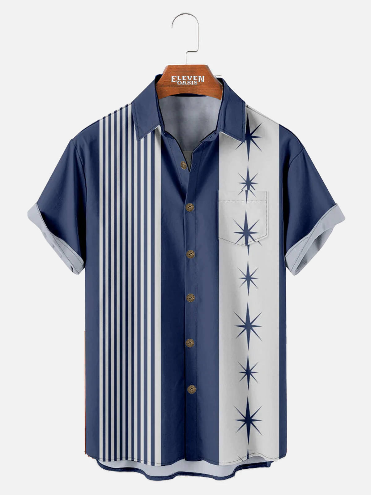 Men's Stars and Stripes Bowling Shirt with Chest Pocket Eleven Oasis