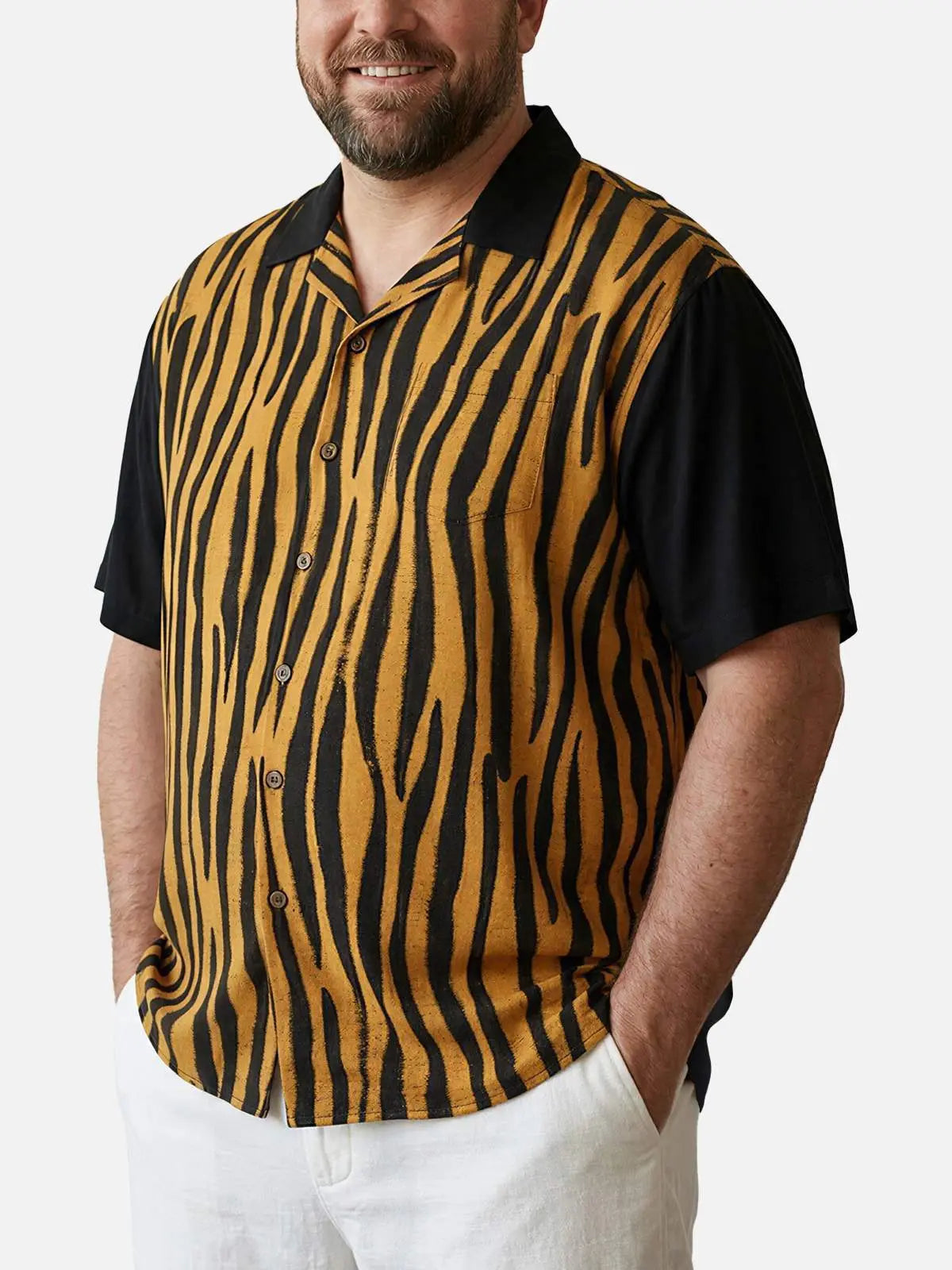 Tall Men's Tiger Stripe Bowling Short Sleeve Shirt Eleven Oasis