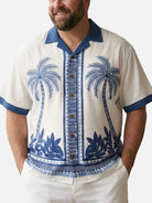 Tall Men's Blue Palm Tile Panel Short Sleeve Shirt ElevenOasis