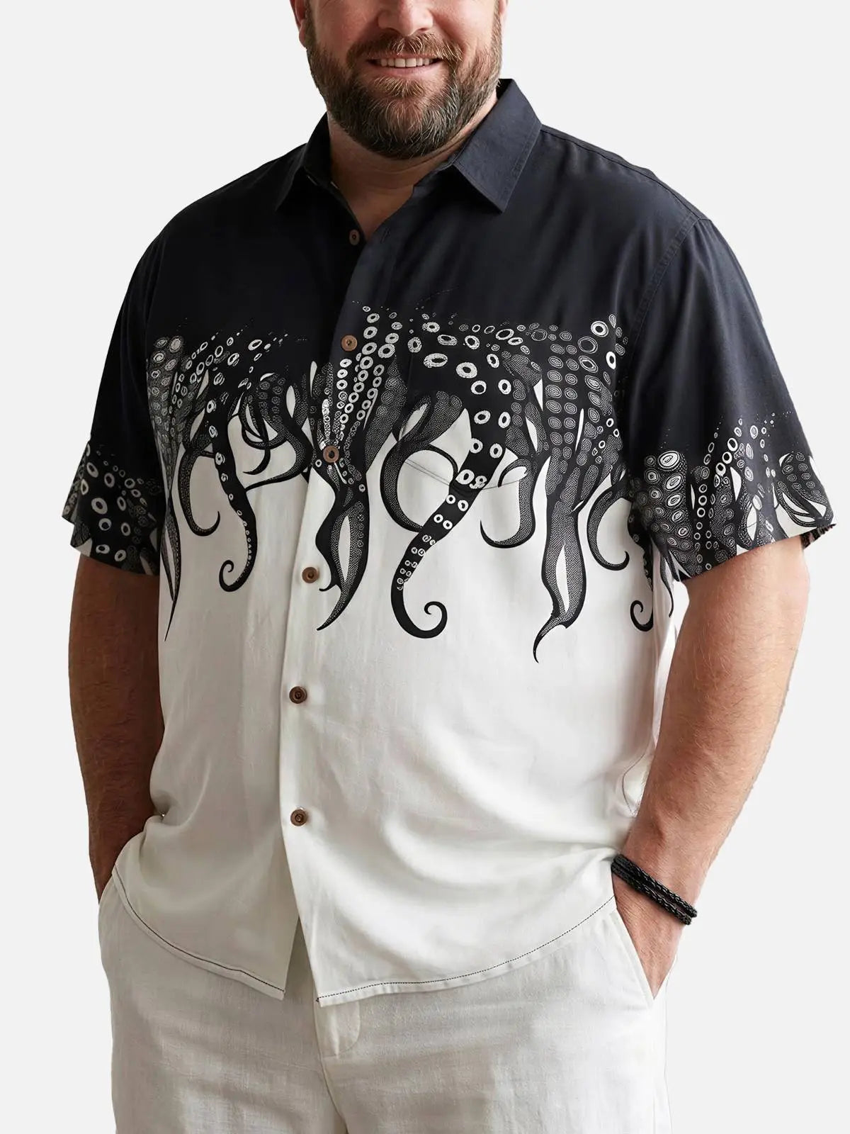 Tall Men's Cthulhu Octopus Pattern Short Sleeve Shirt Eleven Oasis