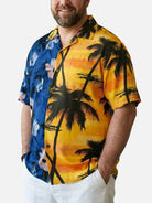 Tall Men's Split Floral Palm Sunset Camp Collar Short Sleeve Shirt Eleven Oasis