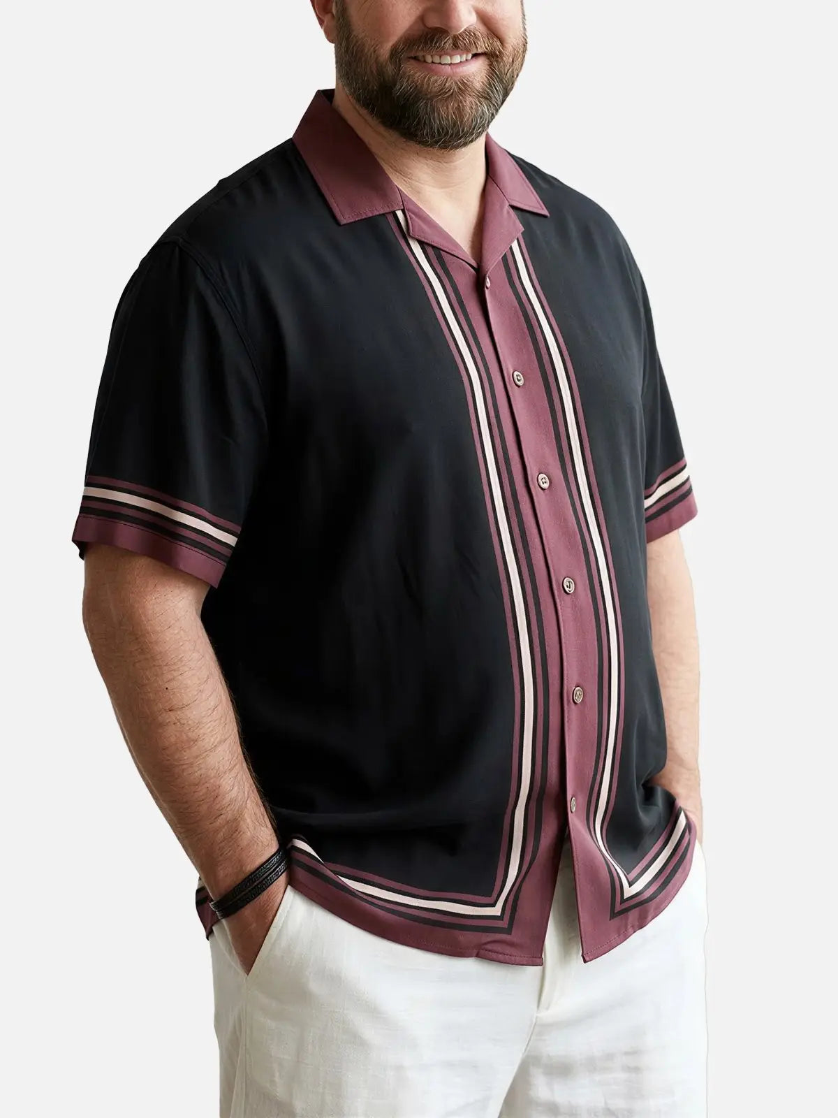 Tall Men's Classic Vertical Stripe Bowling Short Sleeve Shirt Eleven Oasis