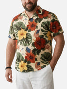 Tall Men's Patriotic Tropical Hibiscus Short Sleeve Shirt Eleven Oasis