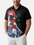 Tall Men's Patriotic Rooster Fireworks Short Sleeve Shirt ElevenOasis