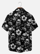 Men's Skull and Floral Print Short Sleeve Shirt ElevenOasis