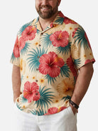 Tall Men's Hibiscus Palm Camp Collar Short Sleeve Shirt Eleven Oasis