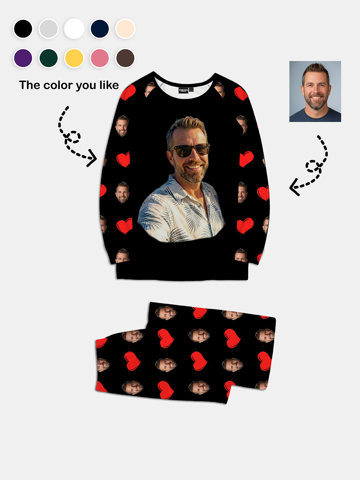 Custom Face & Hearts Print Pajama Set Eleven Oasis