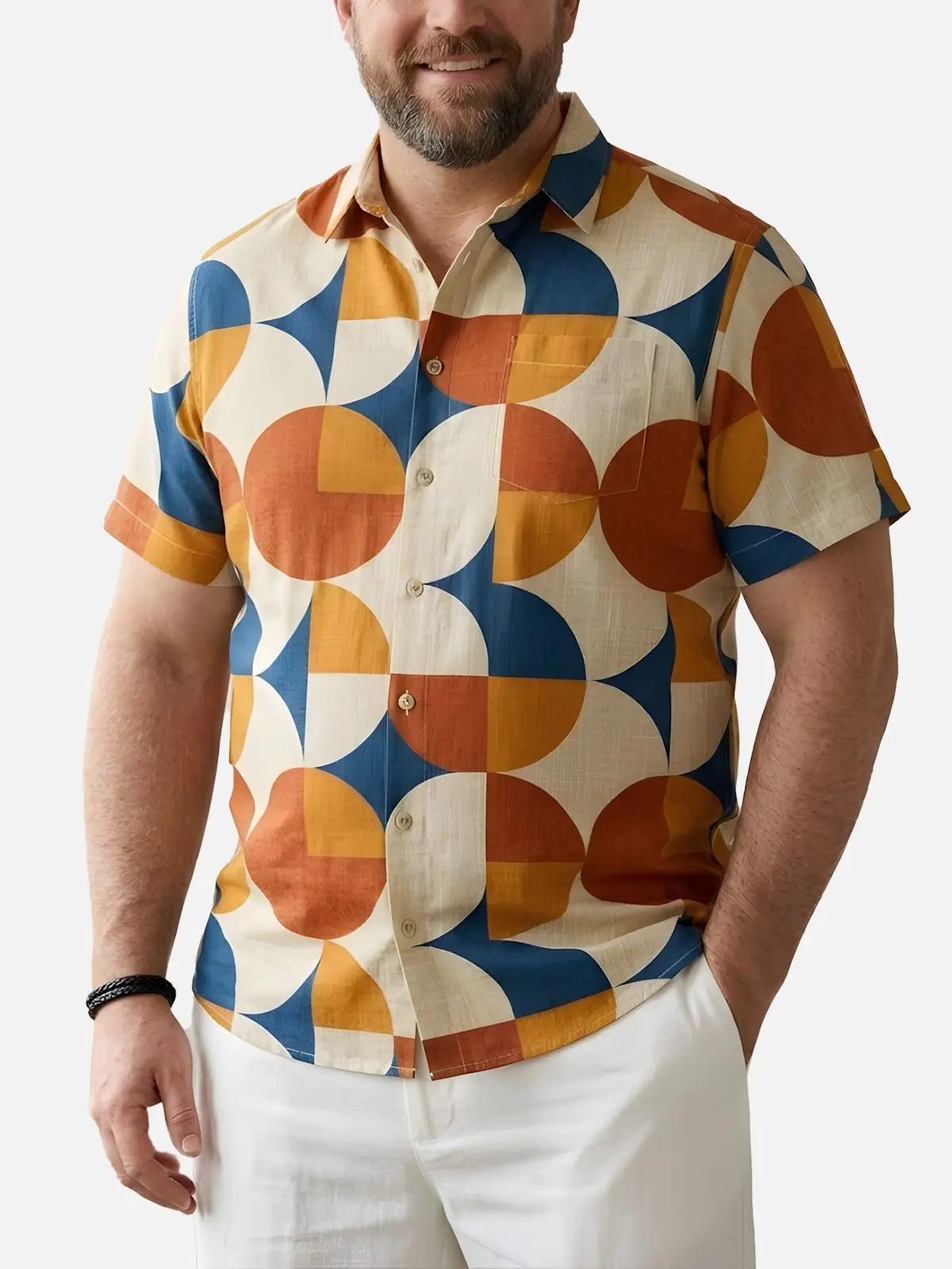 Tall Men's Mid-Century Mosaic Short Sleeve Shirt Eleven Oasis