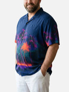 Tall Men's Neon Palm Sunset Camp Collar Short Sleeve Shirt Eleven Oasis