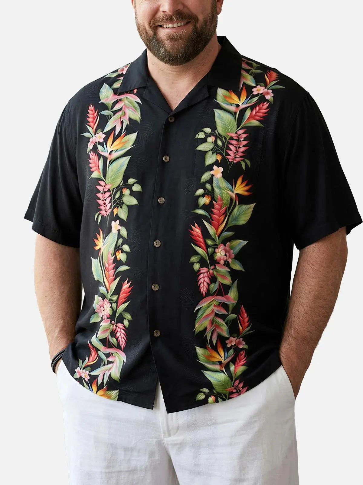 Tall Men's Bird of Paradise Floral Panel Camp Collar Short Sleeve Shirt Eleven Oasis