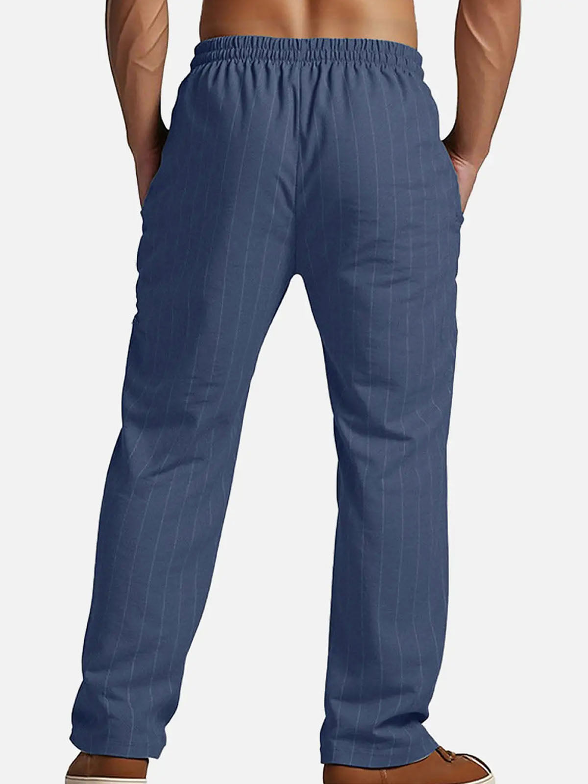 Men's Pinstripe Linen Blend Drawstring Pants ElevenOasis