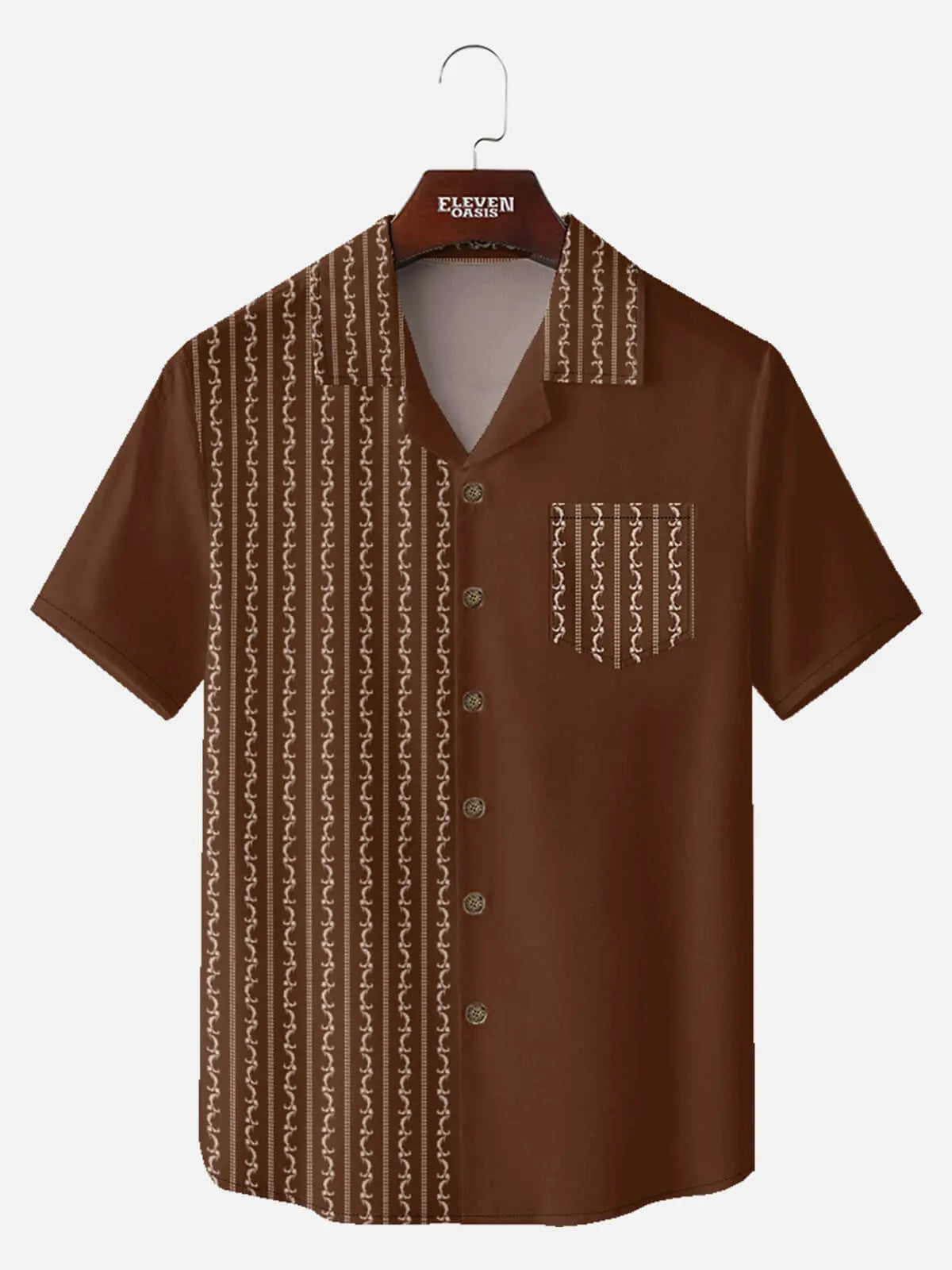 Tall Men's Retro Scroll Stripe Short Sleeve Shirt ElevenOasis