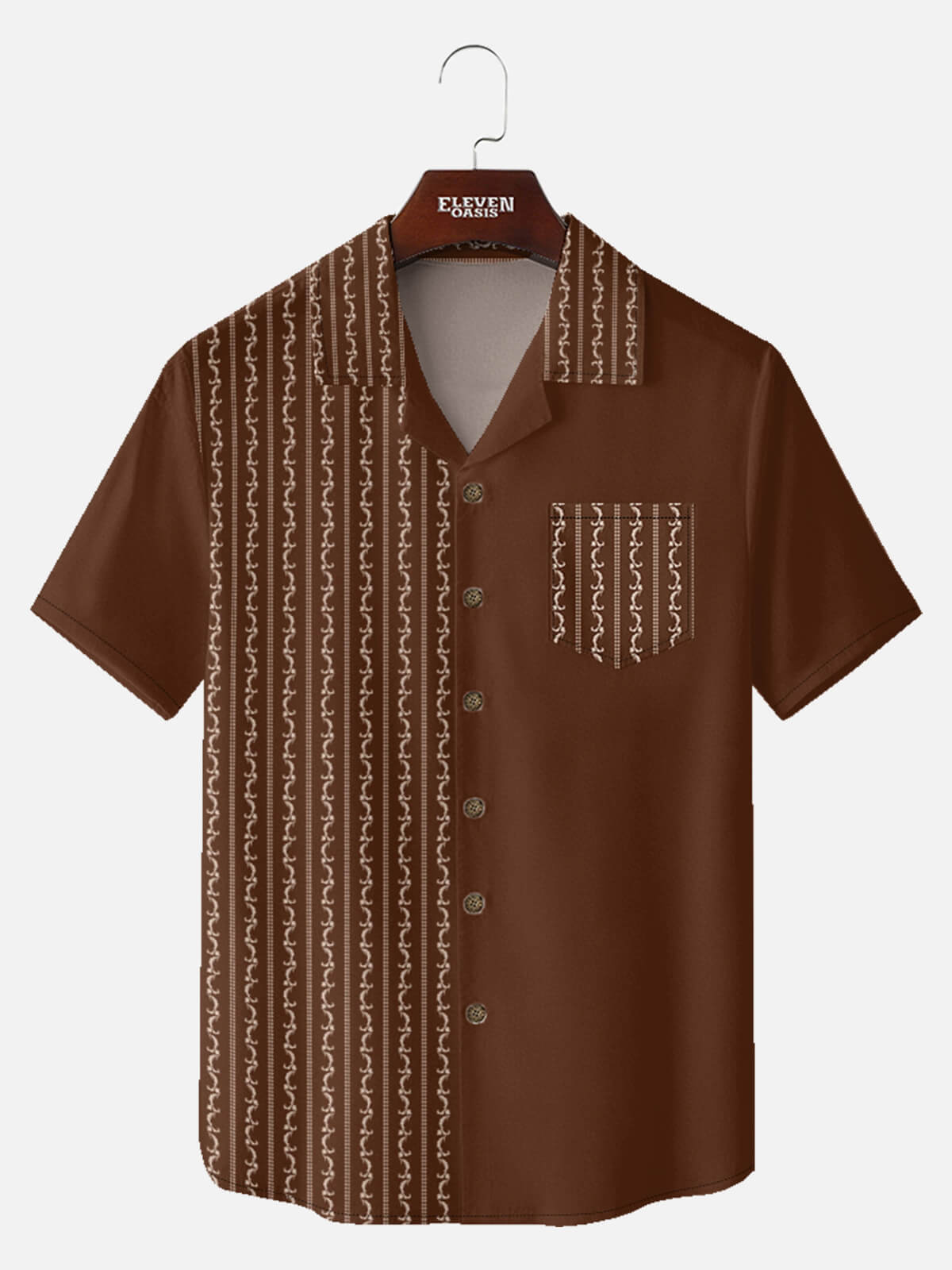 Tall Men's Retro Scroll Stripe Short Sleeve Shirt Eleven Oasis