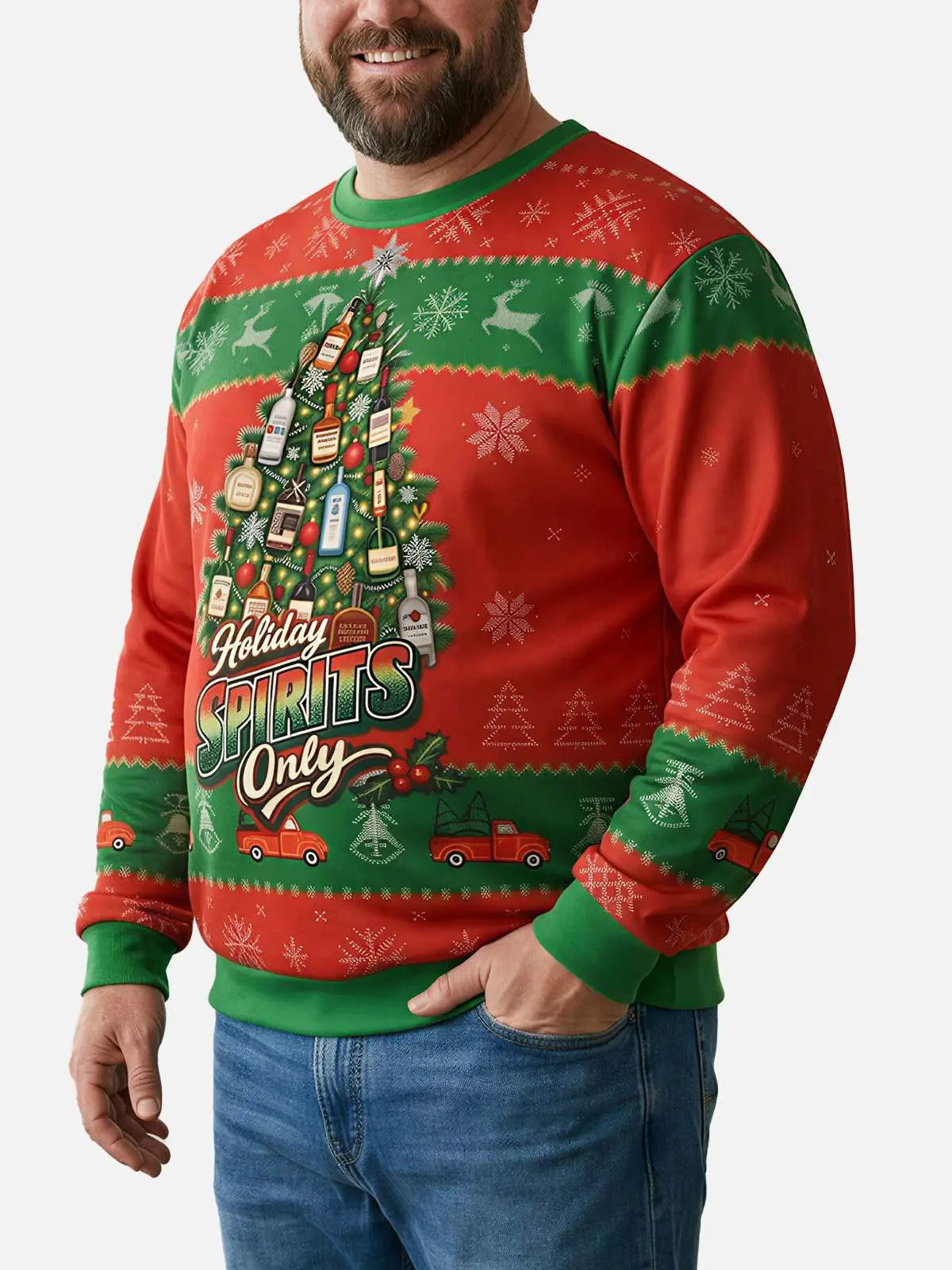 Holiday Spirits Only Liquor Tree Ugly Christmas Sweater ElevenOasis