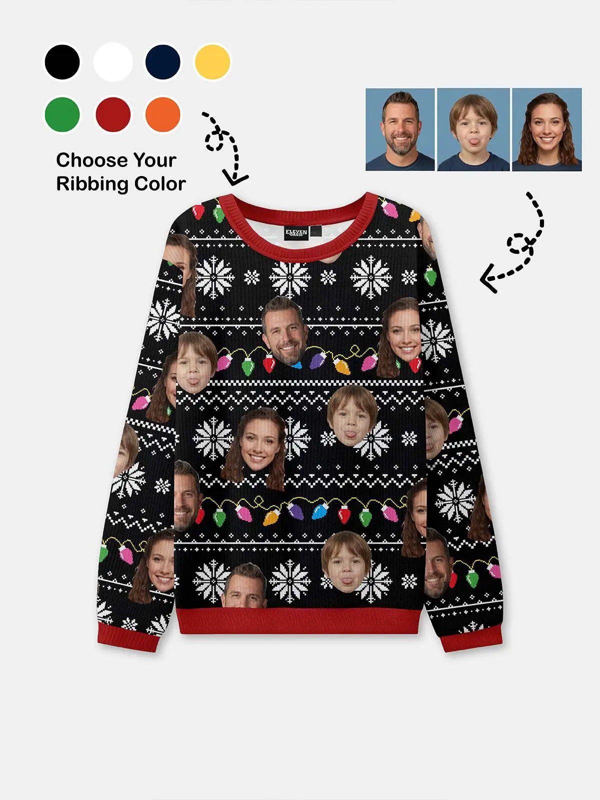 Customizable Face Christmas Lights Ugly Christmas Sweater ElevenOasis
