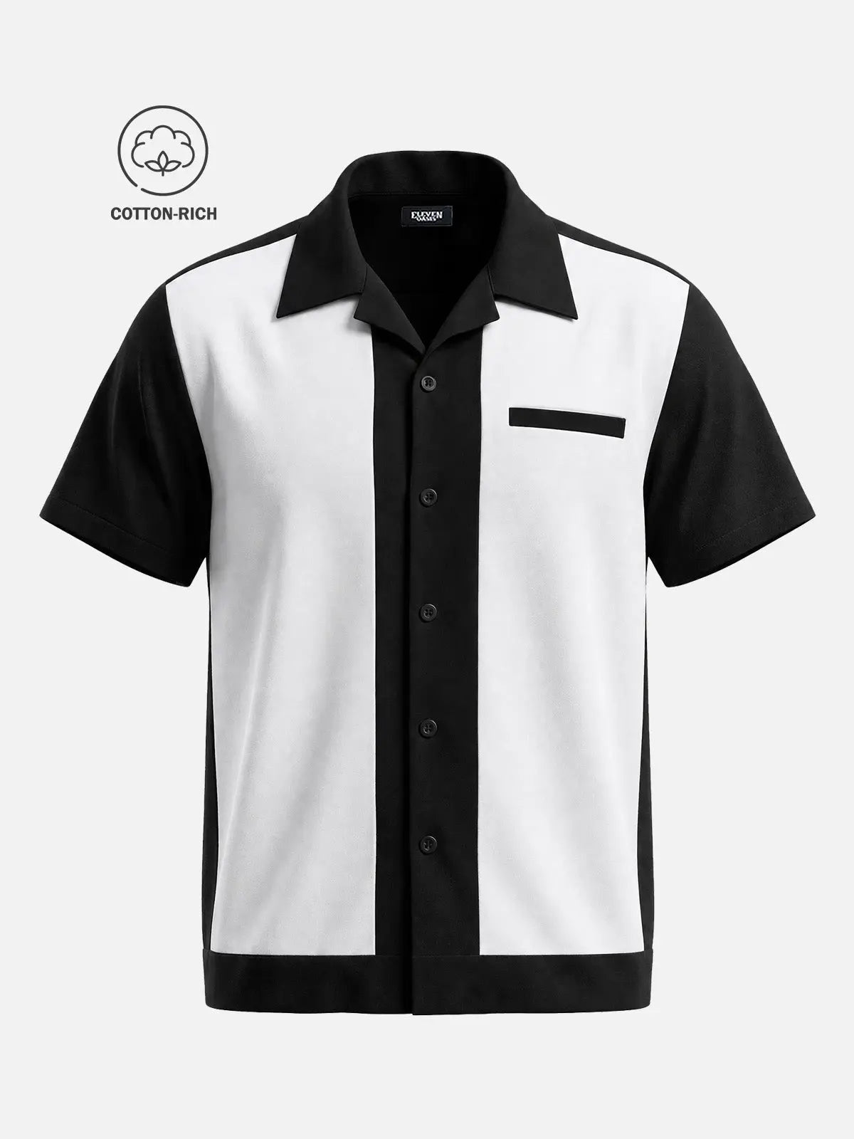 Men's Cotton Framed Panel Bowling Short Sleeve Shirt Eleven Oasis