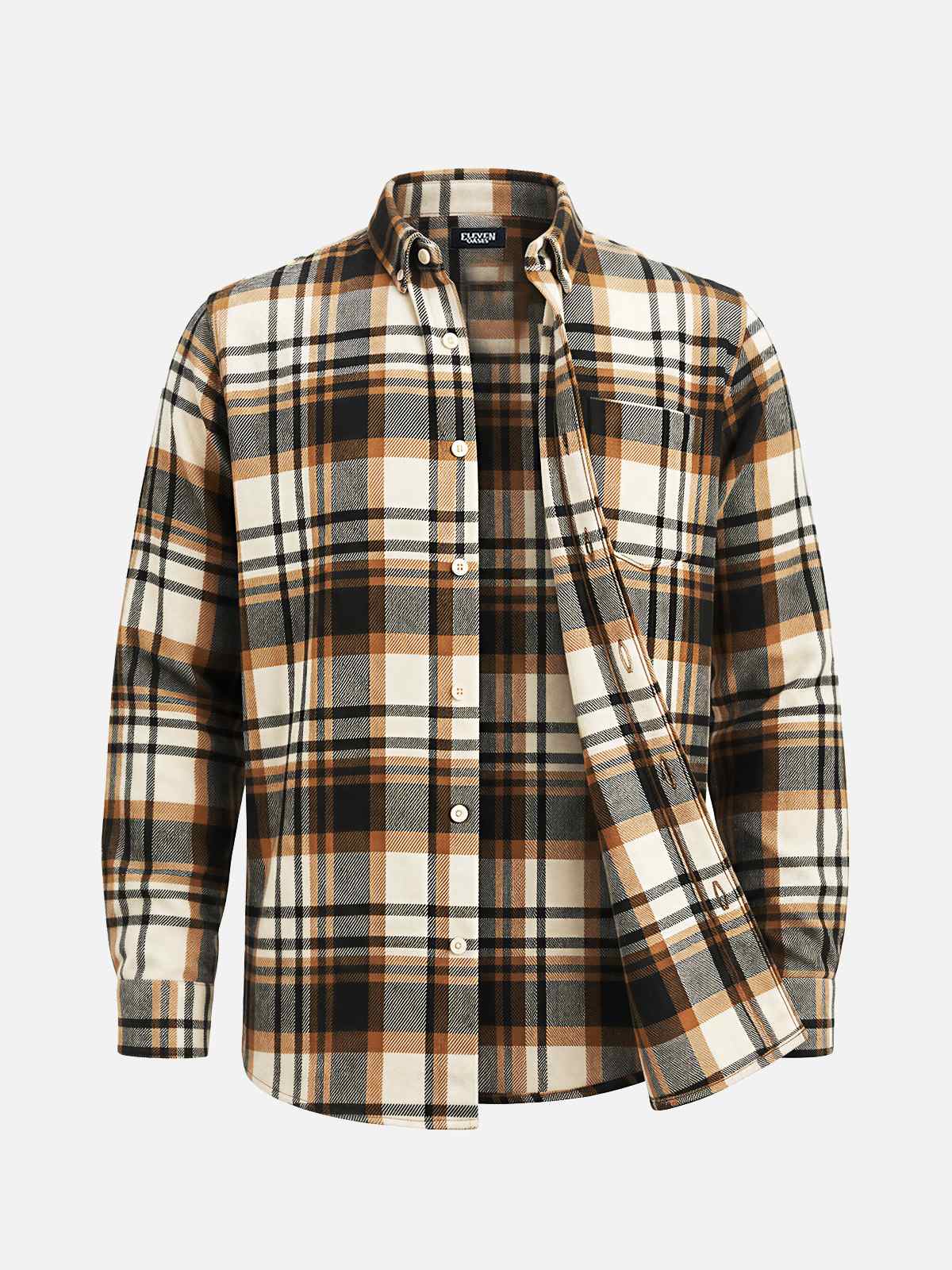Men's Brushed Cotton Plaid Pocket Long Sleeve Shirt Eleven Oasis