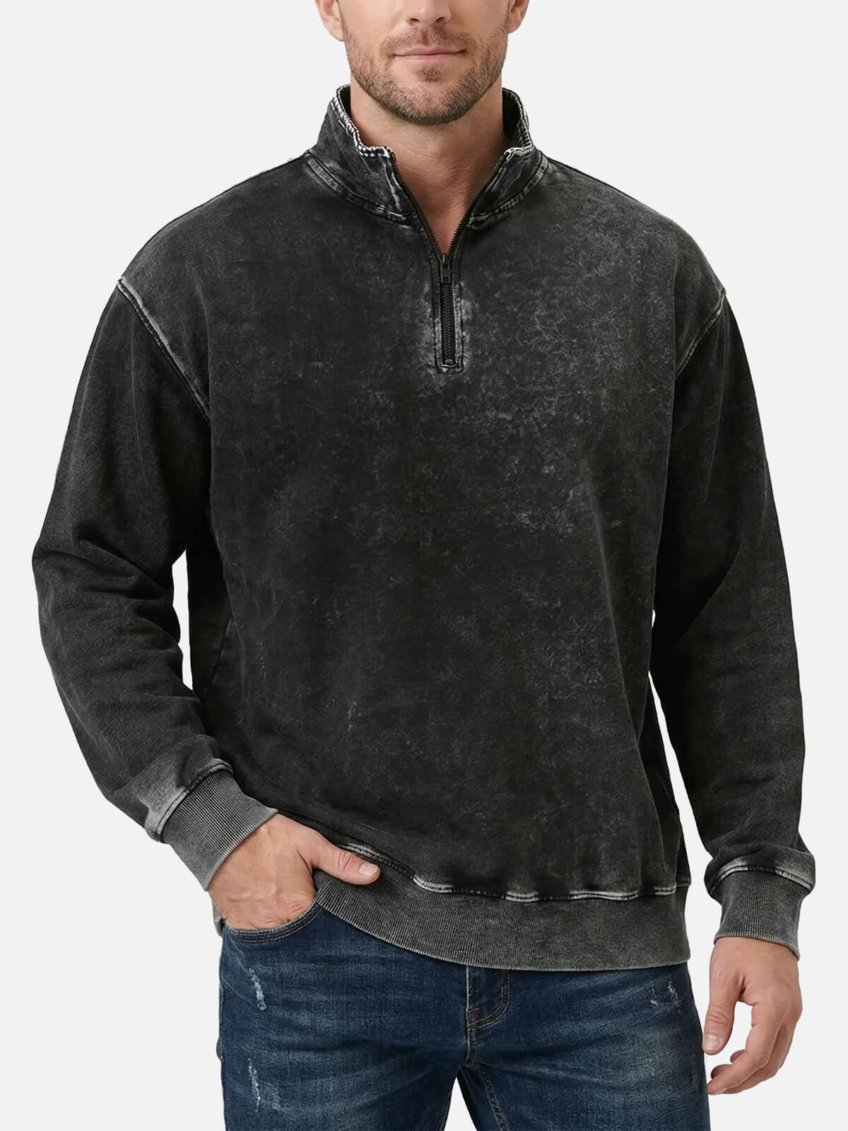 Men's Washed Quarter Zip Sweatshirt Eleven Oasis