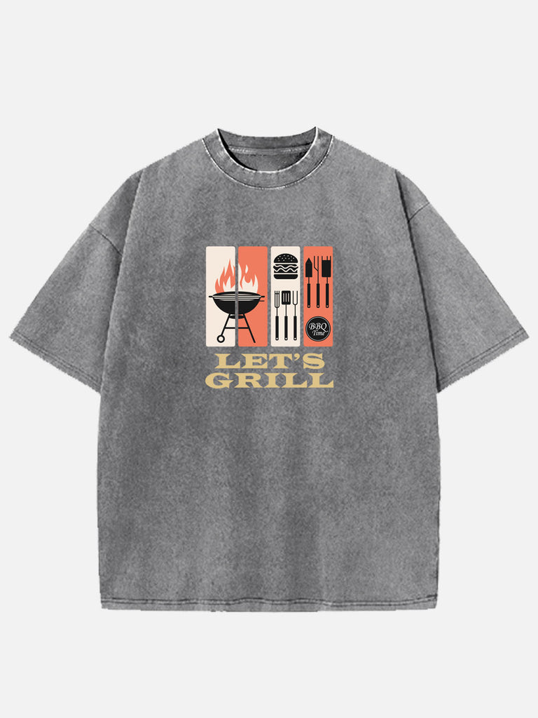 Men’s Food & Beverage Cotton Round Neck Short Sleeve T - Shirt BBQ LET'S  GRILL Eleven Oasis