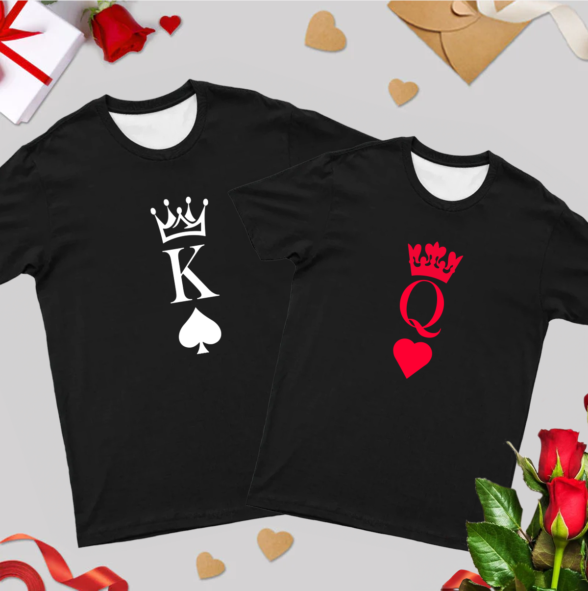 Spade King and Heart Queen Couple Short Sleeve Shirt Eleven Oasis
