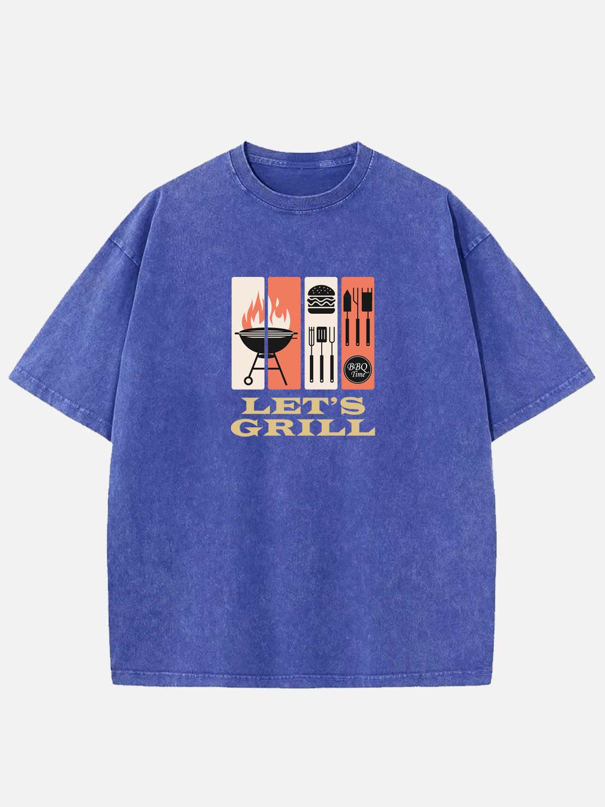Men’s Food & Beverage Cotton Round Neck Short Sleeve T - Shirt BBQ LET'S  GRILL Eleven Oasis