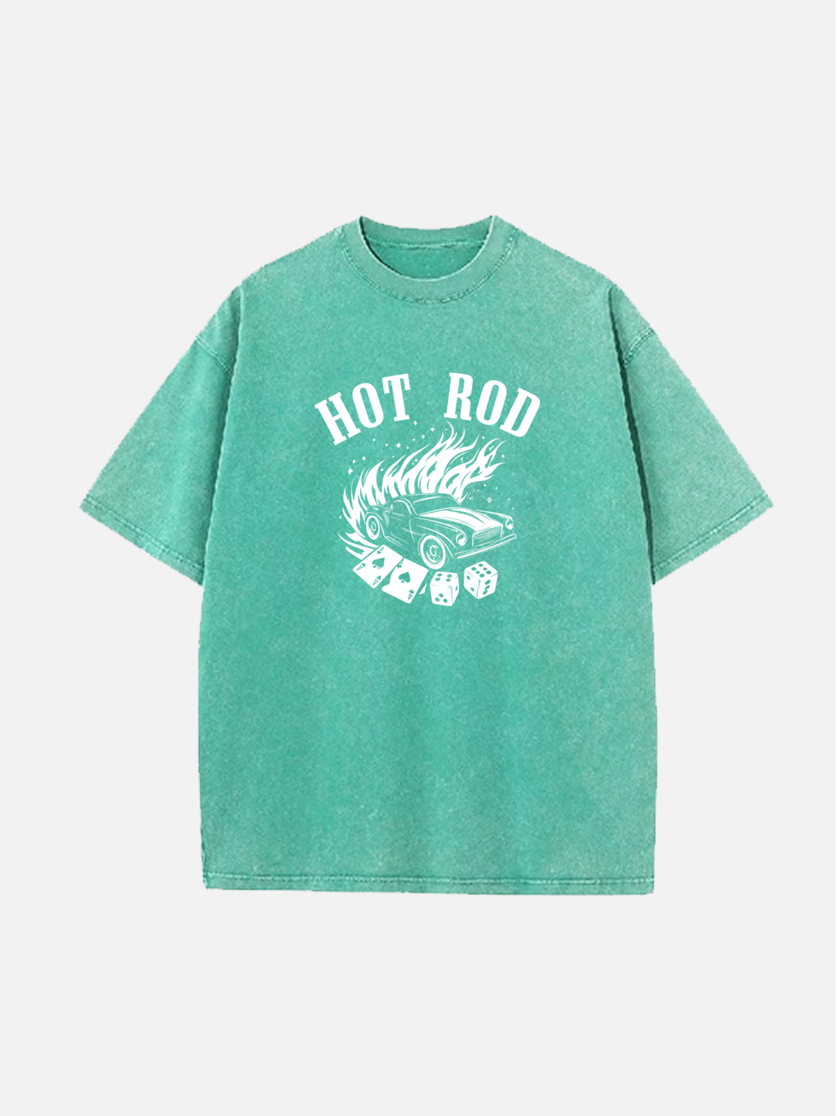 Men's Hot Rod Cotton Round Neck Short Sleeve T-Shirt Vintage Car and Flames Design Eleven Oasis